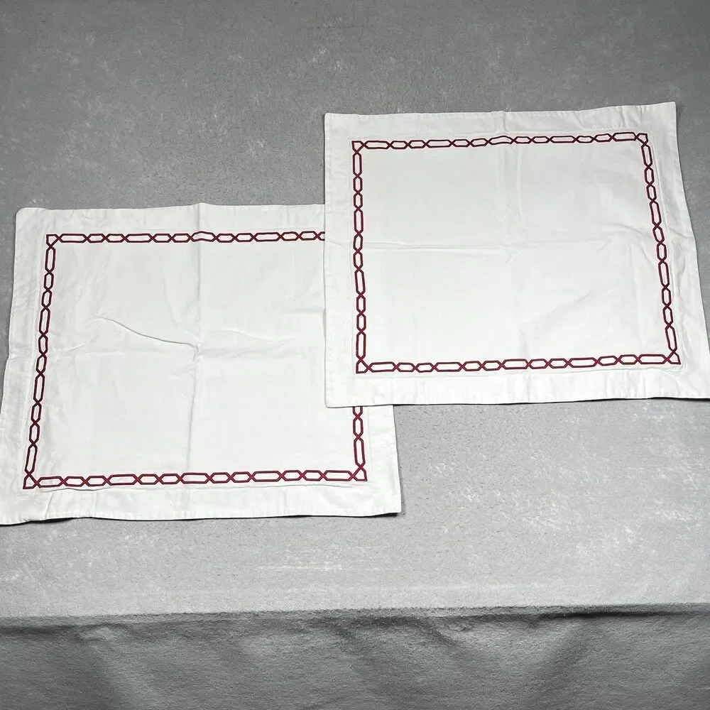 Pottery Barn Set Standard Pillow Shams White Satin Chain Stitch 100% Cotton